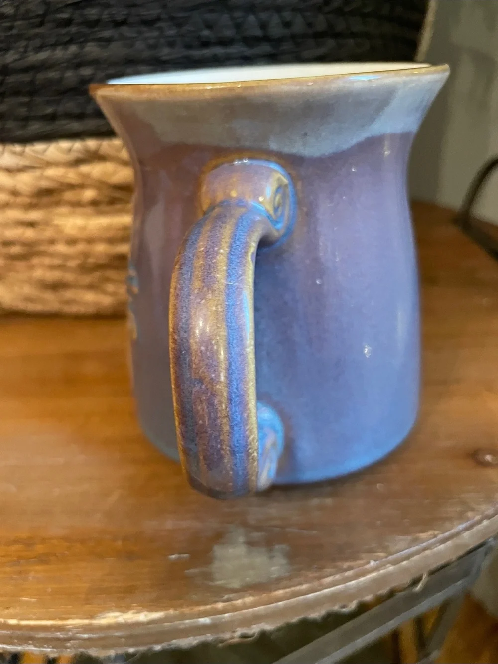 Ceramic Cat Mug in Blue-Purple  Glaze - Decorative Pet-Themed Drinkware